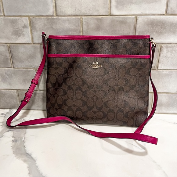 Coach Signature File Bag, Brown/Cranberry - Picture 1 of 4